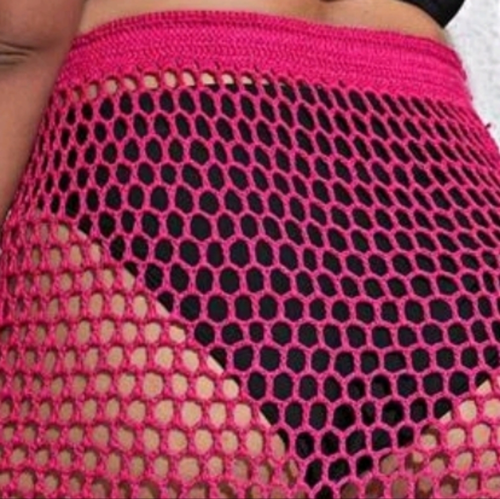 Pink Crochet Fringe Swimsuit Cover up Skirt - Picture 9 of 13